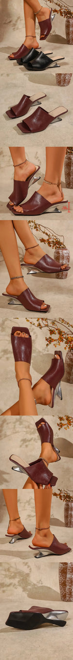 Big Size 42 Burgundy Metallic Wedge Heel Slide Mules Sandals Women Chic Slip On Black Outdoor 5CM Wedges Slipper Daily Shoes