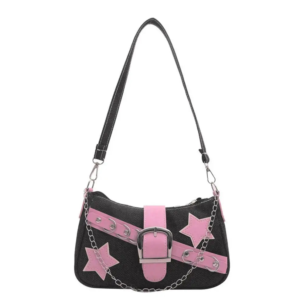 Fashion Women's Handbags Denim Stars Pattern Cool Girls Underarm Bag Female Small Shoulder Hobo Bags Chain Tote Bag