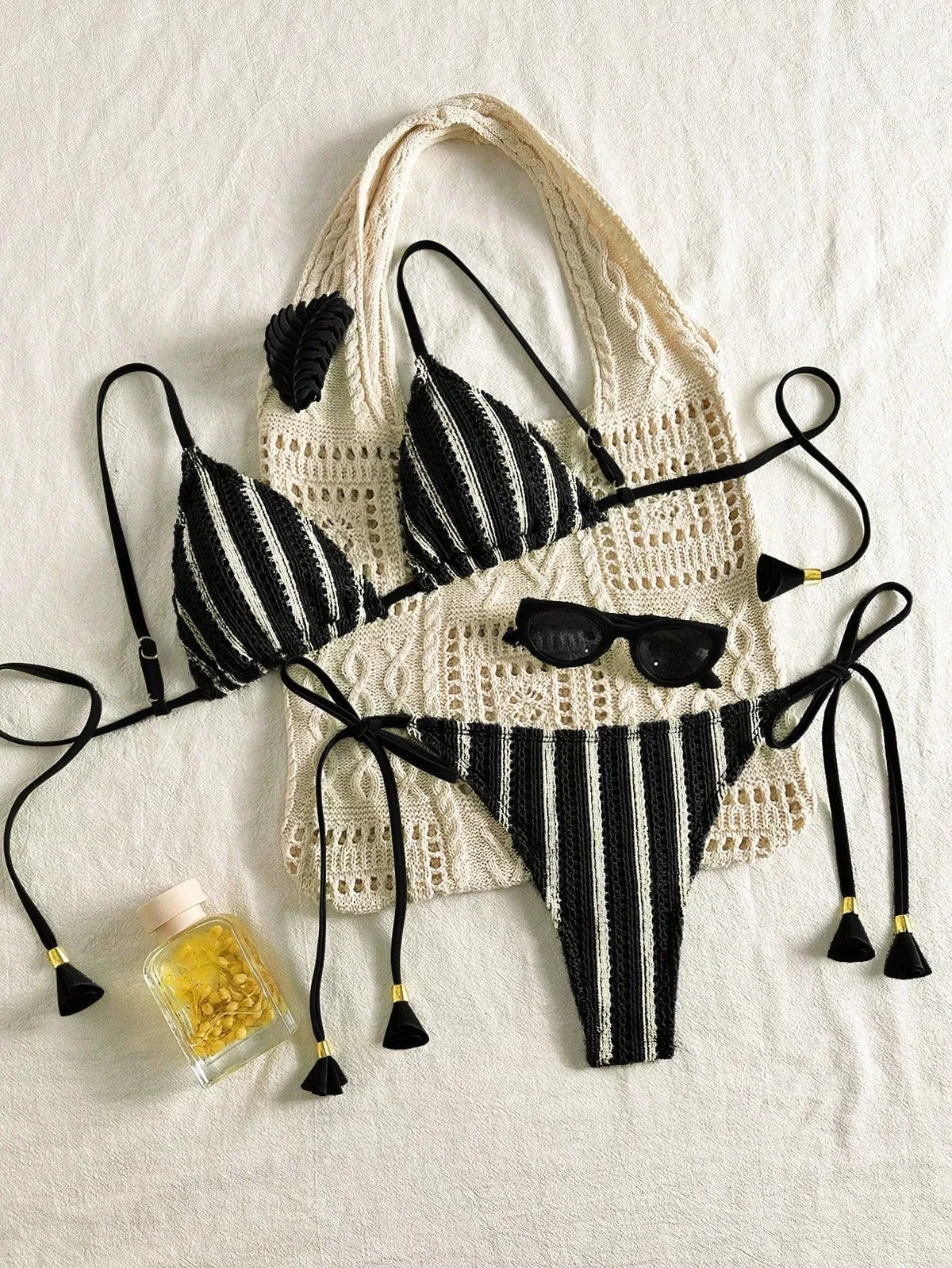 DEKA Women's Stripe Rope Tie-Up Bikinis Set Swimsuit Brazilian Bandage Swimwear Push Up Swim Biquini Beachwear Bathing Suit