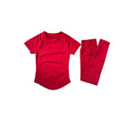 2 Piece Women Solid Color Set Summer Casual Short Sleeve T-Shirt High Waist Long Pants Soft Breathable Tracksuit Daily Outfit