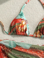Sexy Skirt 3 Piece Bikinis Sets 2026 Women Orange Floral Tiger Print Push Up High Waist Swimsuit Bathing Suit Swimwear Biquini