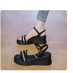2026 Buckle Strap Chunky Sandals Women Summer High Platform Wedges Slippers Woman Bling Decoration Thick Bottom Slides Pumps