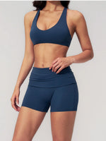 Women Two Piece Gym Yoga Sets Back Cross Sports Bra Pleate High Waist Short Fitness Suit Outdoor Running Camisole Tops Outfits