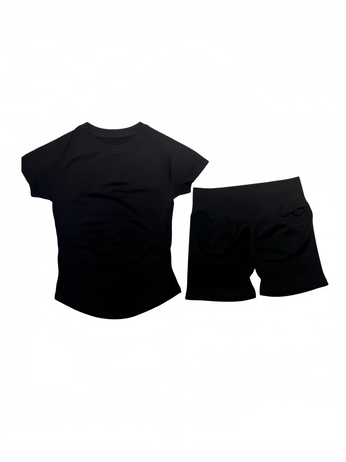 DFTLF Women 2PCS Seamless Yoga Suit Short Sleeve Top High Waist Shorts Quick Dry Breathable Gym Fitness Running Workout Sport