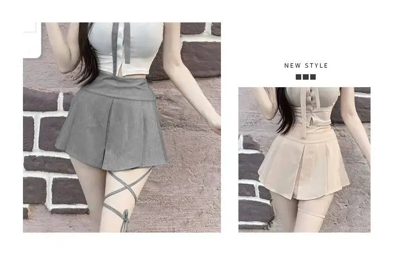 WOMENGAGA Korea Style Sexy Slim High Waist Strap A-line Half Length Skirt Fashion Women Skorts JK Sweet 2023 NewOW3W