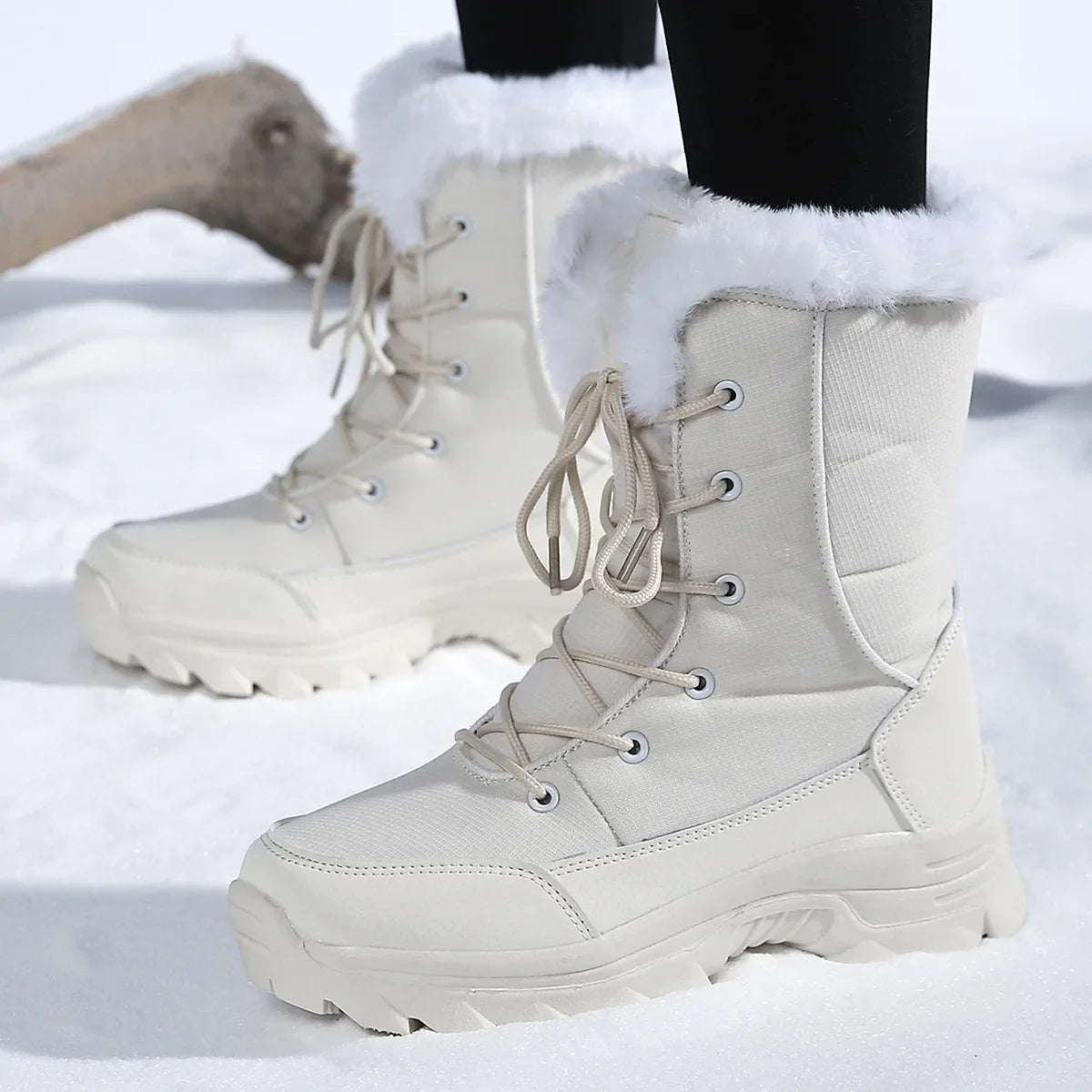 Winter Snow BootsWomen Waterproof Non-Slip Warm Northeast-Style Large Cotton Shoes, Ski , Fleece-Lined,High-Top Cotton Boots