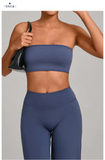 Padded Backless Bandeau Sports Bra Gym Women Crop Tube Top Seamless Yoga Top Sexy Workout Sportswear Push-up Fitness Underwear
