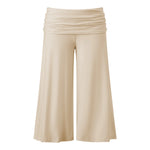Women's Summer Capri Pants Fold Over Waistband Low Rise Wide Leg CroppedTrousers Daily Lounge Out Going Solid Color