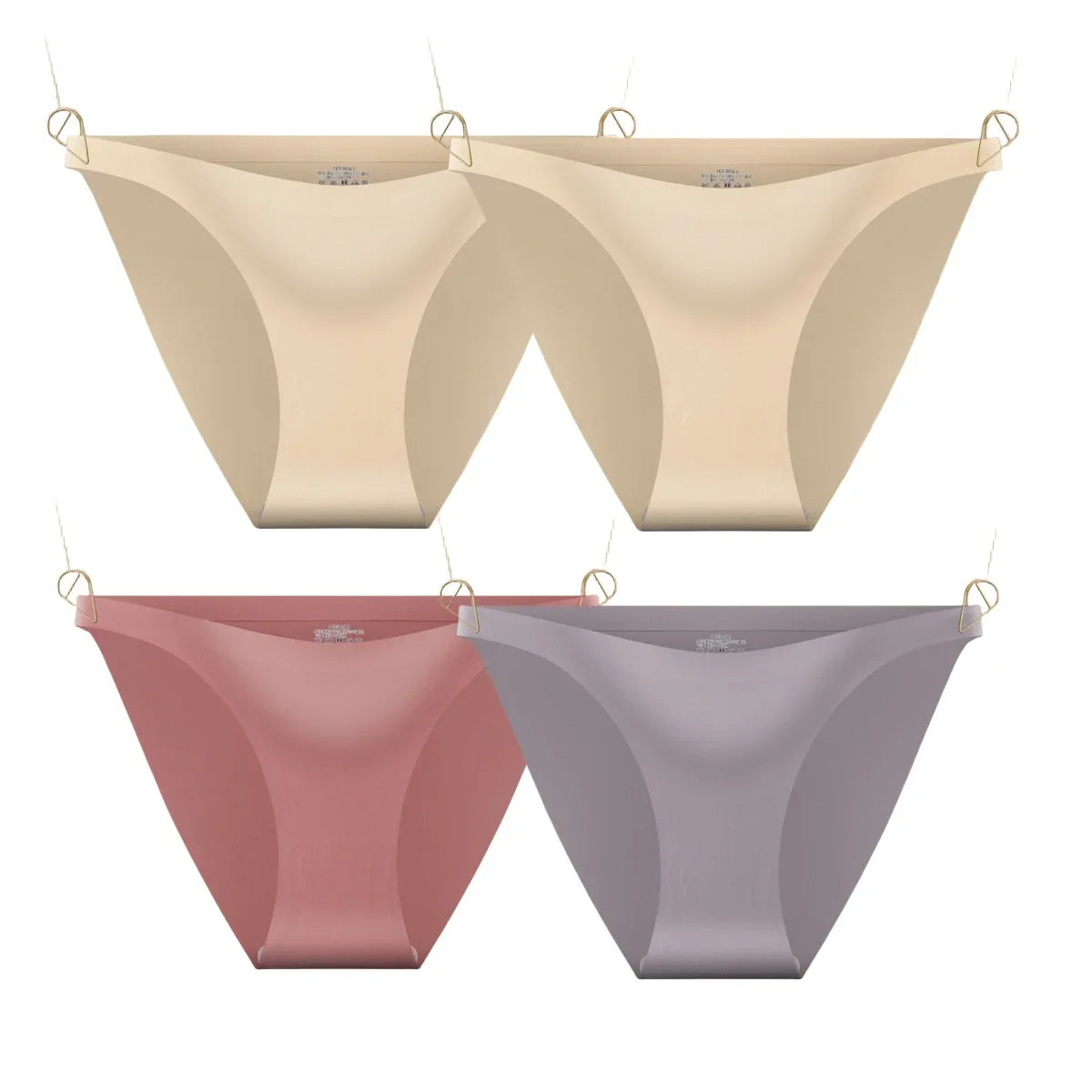 4Pcs/Set Ice Silk Bikini Panties Women Sexy Briefs Low Rise Underwear Seamless Underpants Solid Color Ultra-thin Lingerie M-XL