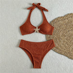 Solid Green Swimwears Metal Starfish Sexy Halter Bikinis Sets Swimsuit Woman 2026 Bathing Swimming Suit Brazilian Bikini Mujer