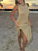 Sexy Glitter Backless Knitwear Tank Dress Sleeveless Slim Fishtail Dresses 2025 Women's Party Evening Vestidos Maxi Dress