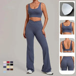 Women's Seamless Yoga Sets Sports Fitness Hip-lifting High Waist Flared Pants Backless Bra Suits Training WorkoutLeggings Sets