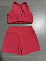 Women's Nude Yoga Sets Sports Cross Beauty Back Bra Hip-lifting Slim Fit Shorts Suits Running Fitness Workout Gym Sets