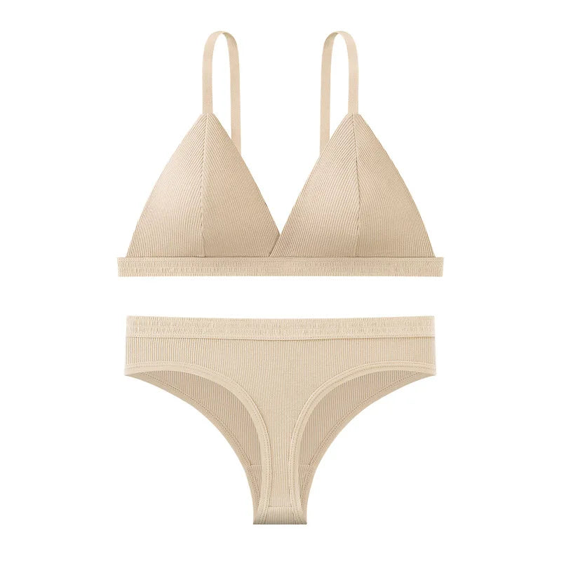 Women Bra and Panties Set Push Up Bralette Non-wire 1/3 Cup Bras Low Rise Thongs Sexy Lingerie Set Women Cotton Underwear
