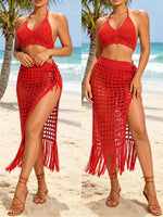 Womens Swimwears Skirts Knit Hollow Out Bikini Cover-ups See Through Club Beach Sexy Tie-ups Waist Tassel Hem Split Skirts