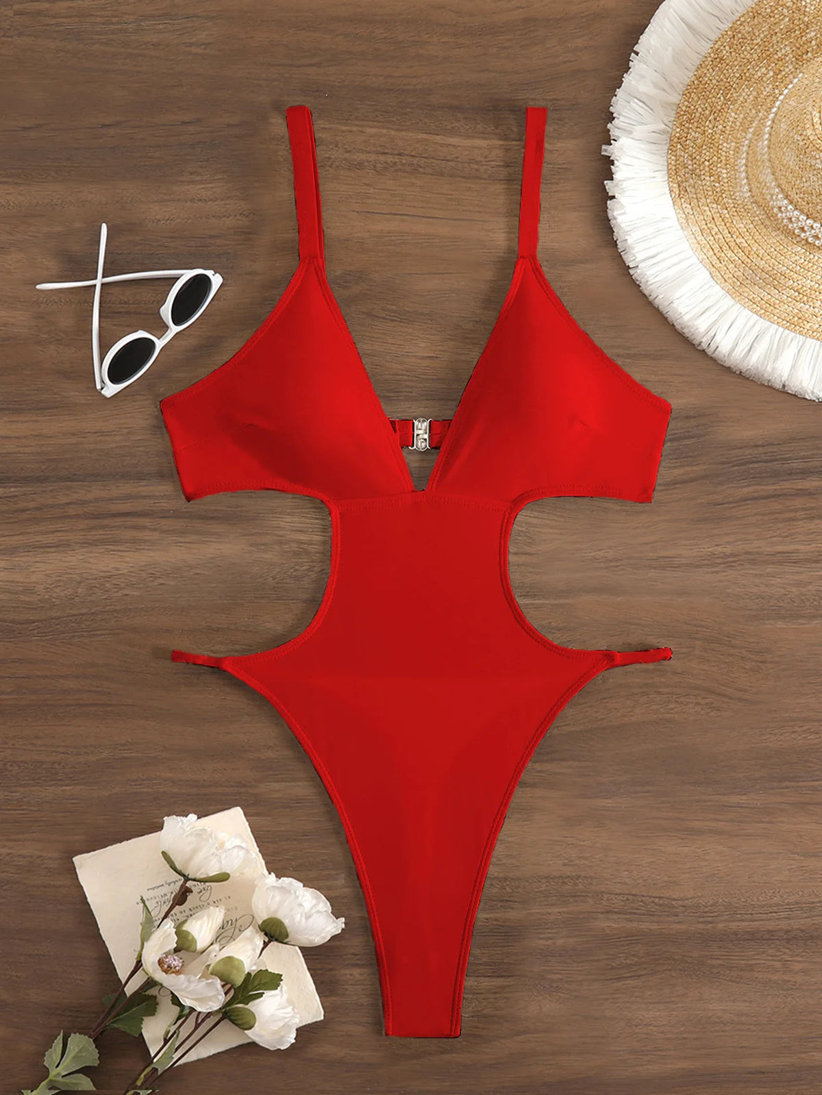 Sexy Hollow Out Backless Thong Bikini 2026 Women Black Coffee Golden Bead One Piece Swimsuit Beach Bathing Suit Holiday Swimwear