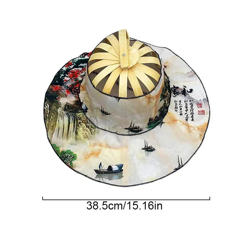 Multi-functional Travel Wide Brim Fan Sun Hats Foldable Bamboo Fan Hat Summer Sunshade Anti-squat Caps Fashion