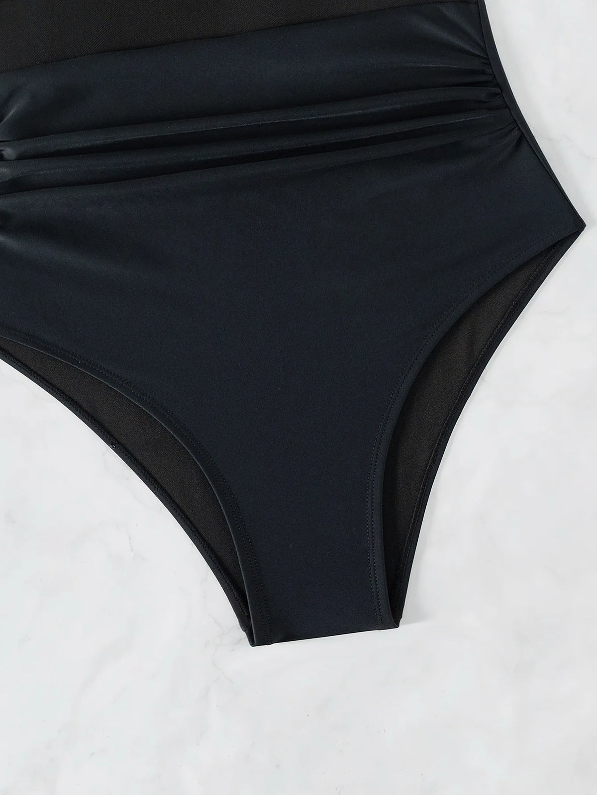 Sexy Black One Piece Swimsuit 2026 Women Mesh Patchwork Transparent Tummy Control Swimwear Bathing Suit See Through Monokini