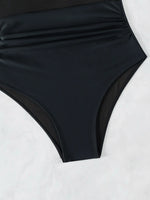 Sexy Black One Piece Swimsuit 2026 Women Mesh Patchwork Transparent Tummy Control Swimwear Bathing Suit See Through Monokini