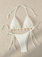 Sexy Bikini Set Shell Designer Swimsuit 2025 White Black Push Up Micro Bikinis Summer Bathing Suit Tie Side Triangle Swimwear