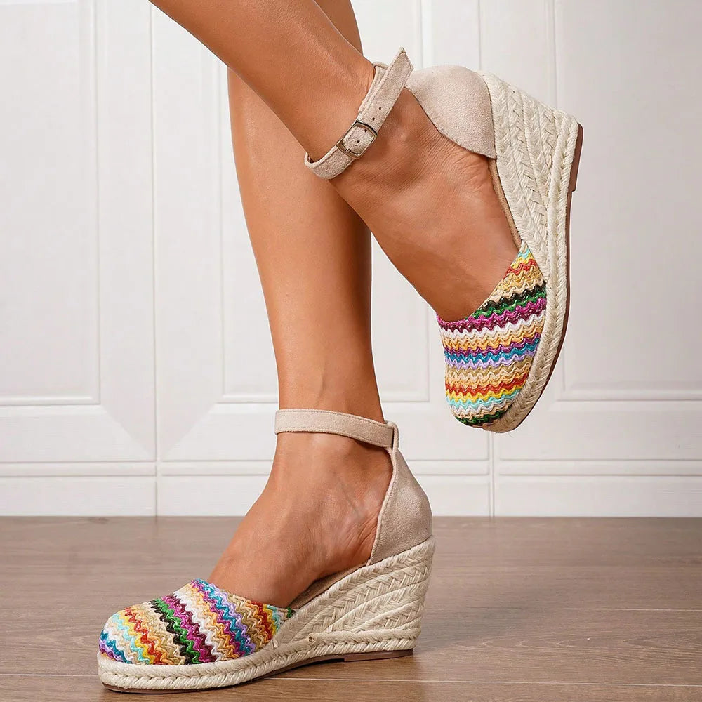 2025 Comfy Walk Big Size 43 Summer Bohemian Platform Espadrilles Sandals Women Ankle Strap Sandals High Heels Wedges Shoes Woman