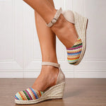 2025 Comfy Walk Big Size 43 Summer Bohemian Platform Espadrilles Sandals Women Ankle Strap Sandals High Heels Wedges Shoes Woman