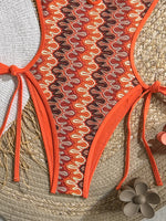 New Sexy Orange Stripe One Piece Swimsuit 2026 Women V Neck Hollow Out Backless Thong Bikini Beach Holiday Bathing Suit Swimwear