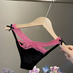 New Cotton Crotch Low Waist Lace Panties Briefs Satin Silk Underwear for Women Cross Belt Bow Lace Briefs Female Lingerie