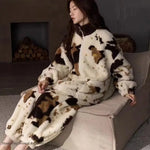 Thicken Coral Fleece Women's 2PCS Pajamas Set Loungewear Winter New Sleepwear Pijamas Suit Loose Casual Flannel Homewear Outwear