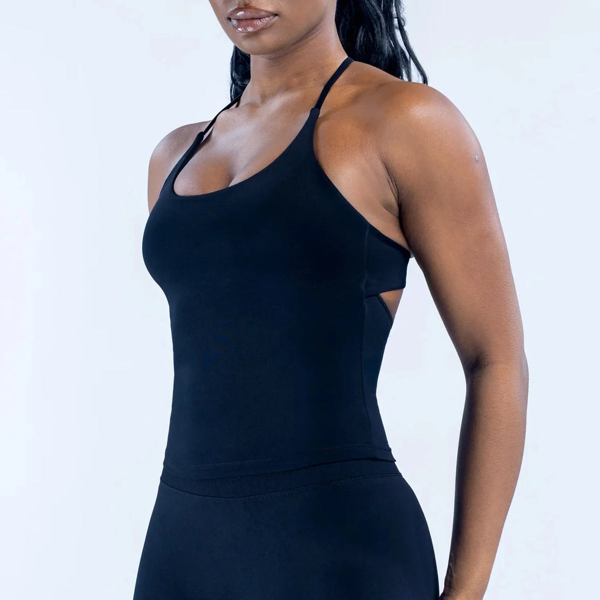 Women Workout Tank Top with Build in Bra Strappy Gym Top Halter Neck Padded Sports Bra Backless Yoga Shirts Seamless Yoga Vest