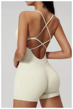Summer New Hollow Open Back Criss Cross Yoga Jumpsuit Women Outdoor Solid Sleeveless Hip Lifting Pleate Sports Fitness Suits