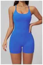 Summer New Hollow Open Back Criss Cross Yoga Jumpsuit Women Outdoor Solid Sleeveless Hip Lifting Pleate Sports Fitness Suits