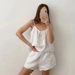 Summer New Women's Pure Cotton Pajamas and Shorts Two-Piece Set Casual and Comfortable Home Wear Pure Cotton Suspender Y2K Hot