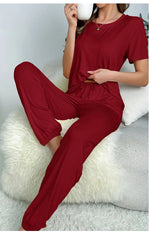 Women's Sleepwear Spring and Summer New Pajamas Women's Short-sleeved Trousers Set Classic Solid Color Casual Loungewear