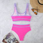 Women's High Waisted Bikini Sets 2026 Sporty Two Piece Swimsuits Color Block Cheeky High Cut Bathing Suits Summer Biquini Black
