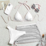 Solid Brown Swimwears String Halter Triangle 3 Piece Bikini Set Sexy Swimsuit Women 2026 Mesh Skirts Bathing Suit Bikinis Dames