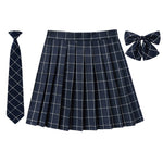 Women Summer Plaid Pleated Skirt With Necktie Bowtie Korean Jk Skirt Student Uniform Japanese School Preppy A Line Mini Skirts