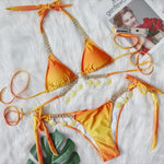 9 Colors New Sexy Bikini Women Rhinestone Shell Pendant Halter Gradient Swimwear Swimsuit Female Beach Bikinis Set Bathing Suit