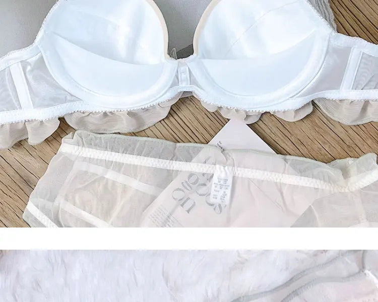 Japanese MOMOKO Butterfly Lingerie Set Wireless Bralette Sweet Pure Style Push Up Gathering Support for Small Chest No Underwire