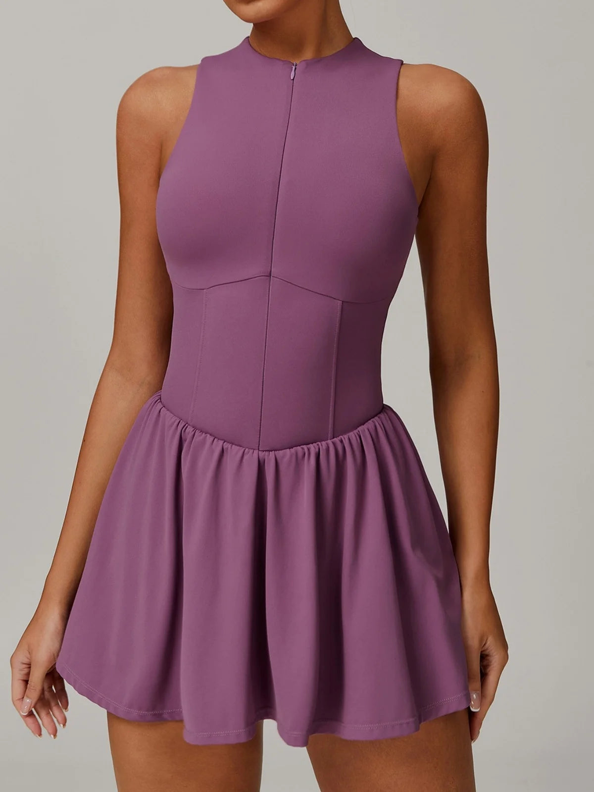 Women Front Zipper Tennis Dress Fake Two-piece Pieces Stand Up Collar Slim Fit Soft Sports Sets Fitness Pocket Skorts Yoga Suits