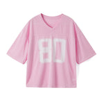 Women T-shirt V Neck Short Sleeve Numbers Print Loose Summer Tops Streetwear for Casual Daily