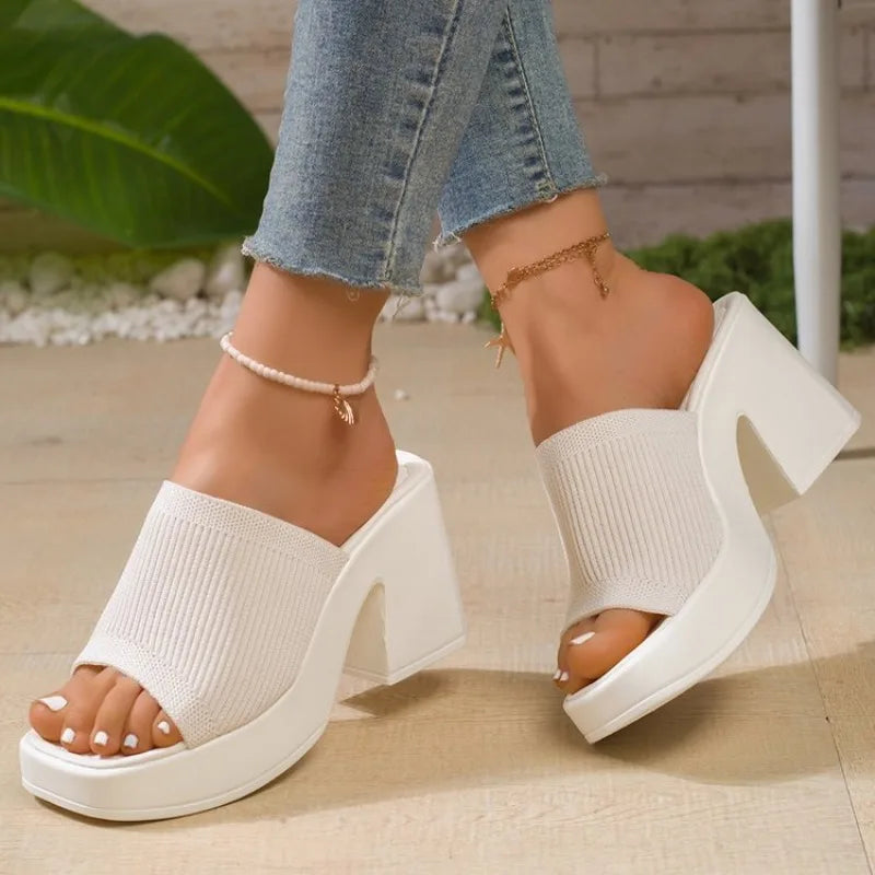 Summer Women Slippers Open-Toe Thick Platform Sandals Flip Flops Outdoor Chunky Heel Fashion Minimalist High Heels Shoes Women