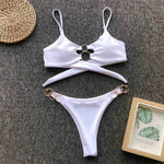 Sexy Metal Rings Leopard Brazilian Bikini Female Swimsuit Women Swimwear Two-piece Bikini set Bather Bathing Suit Swim V1441L