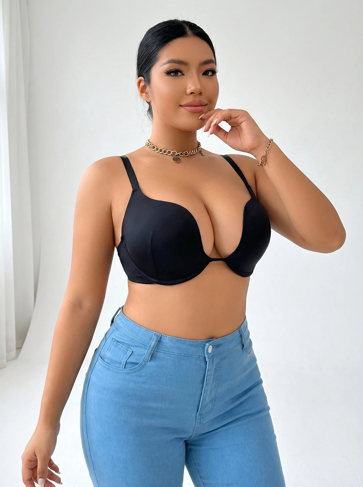 Plus Size Underwire Bra Women 3/4 cup Push Up Brassiere Large Bust Support Steel Bone Lingerie Sexy Lace Daily Wear B2813