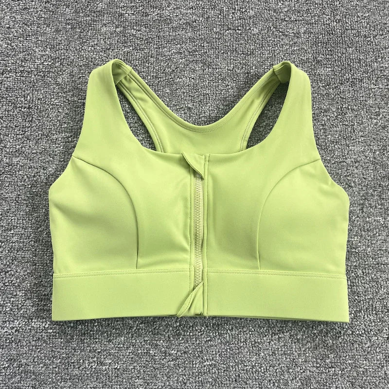 2026 NewFront Zipper Adjustment High Strength Shockproof Gathered Sexy Cross Back Workout Sports Bra For Women