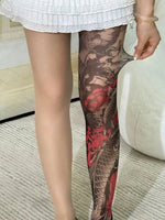 Peony Flower Leg Tattoo Stockings Summer Thin Pantyhose Long Socks With Patterns On One Side And Solid Color On The Other NTNG