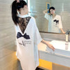 Women's Casual Bowknot Pattern Nightgown With Lace Trim Lapel Plus Size Comfortable Home Clothes And Sleepwear For Summer