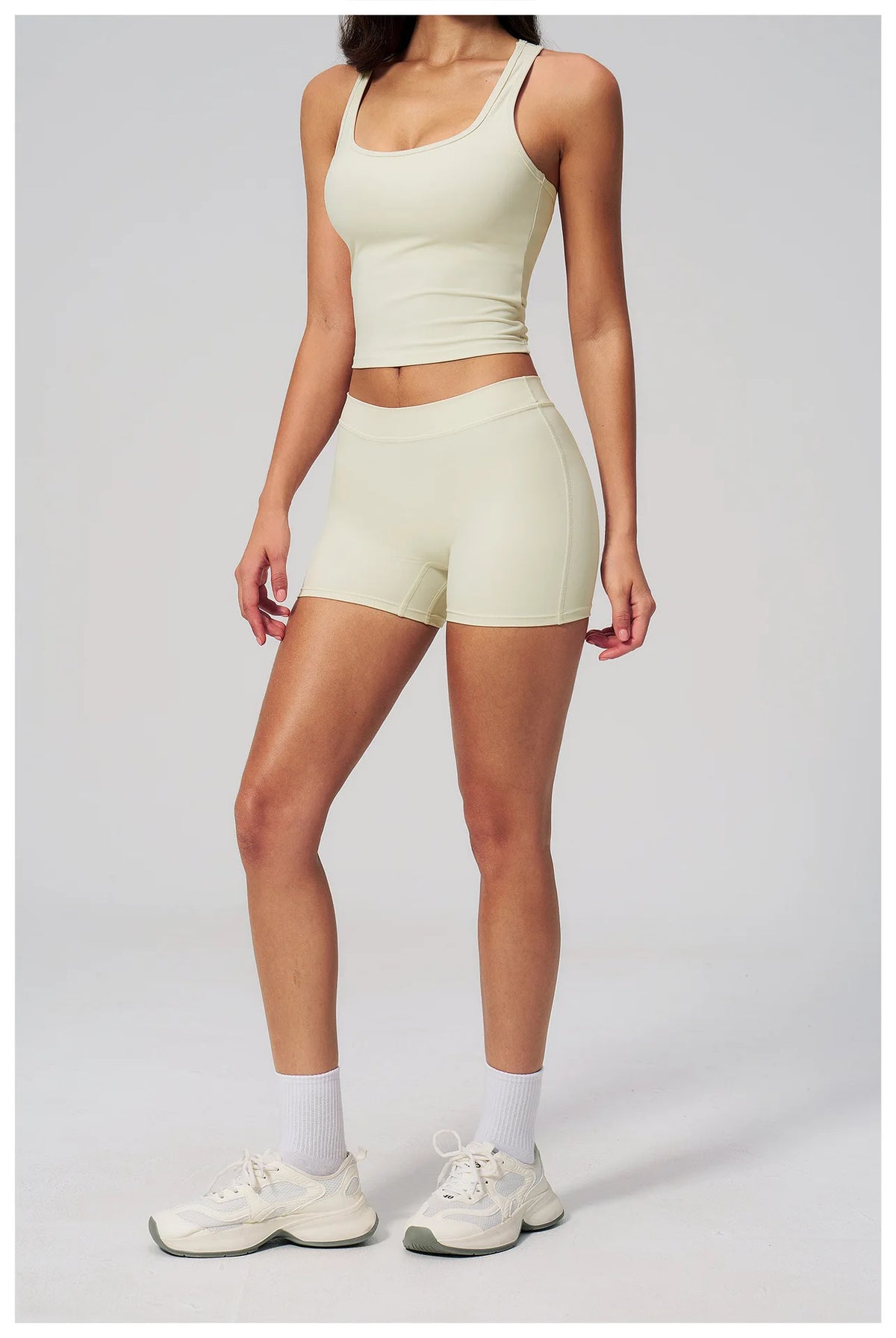 Gym Women Yoga Sets Women Brushed Square Neck Slim Sports Tank Top Fitness Suit Outwear Running High Waist Shorts Tracksuit