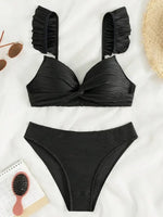 Wrinkled Ruffle Frilled Bra Cup Bikinis 2026 Female Swimsuit Women Swimwear Two Pieces Bikini Set Push Up Beachwear Bathing Suit