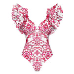 Sexy Ruffle Shoulder Swimsuit V-Neck Swimwear Women Backless Push Up Bathing SuitBeach Wear 2024 Female Swimming Suit